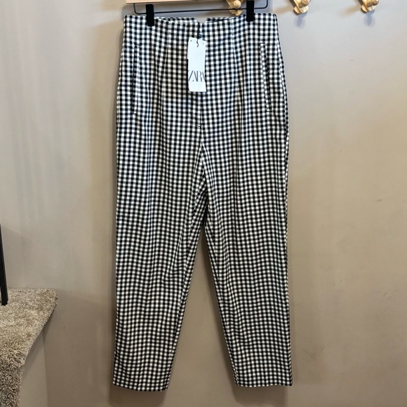 ZARA Women’s Gingham Check Pants Large Black White NWT (Join Life collection) - Picture 1 of 4